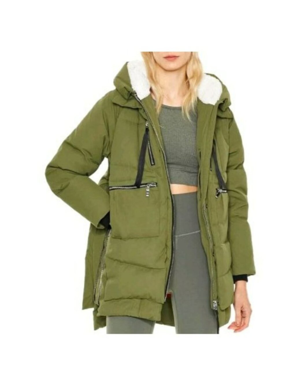 Orolay Hooded Jacket Zipper Details & Pockets M Womens Olive Green